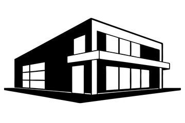 Clean Line Vector of Modern Residential House