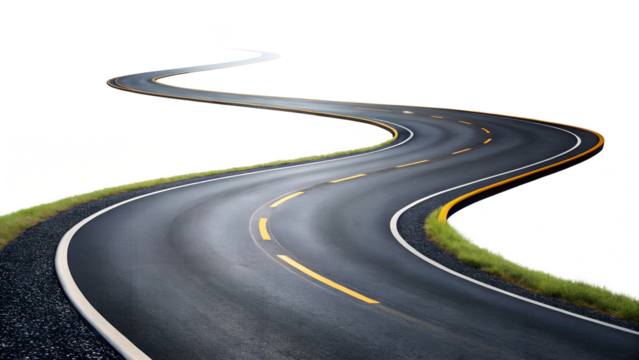 Winding Asphalt Road Perspective Isolated on Transparent Background