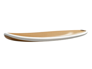 Obraz premium A stand-up paddleboard thin profile leaning slightly, fin visible underneath on white background