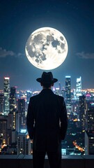 Man gazing at cityscape at night