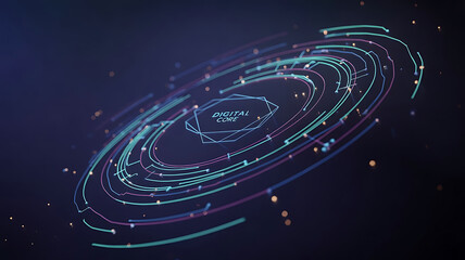 Obraz premium Abstract Digital Core Visualization of Data Technology Futuristic Design with Technological Network Connections and Artificial Intelligence Innovation