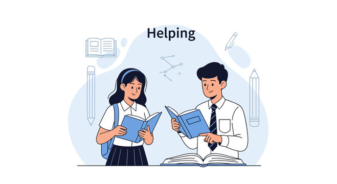 Two students studying together in a classroom, fostering collaboration and learning, promoting knowledge sharing and educational teamwork