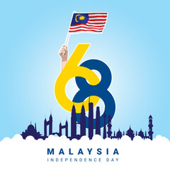 Vector illustration. Malaysia Independence Day, 31 August. 68 years independence day. Malaysia day banner and poster design for social media and print media