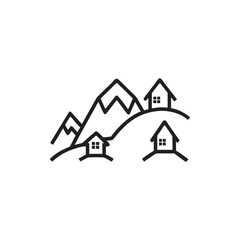 Various-small-tiny-houses--trees-and-mountains--line art