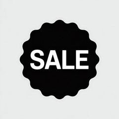 Black scalloped circle with white S A L E text on light gray background sale discount