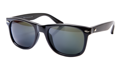 Classic Black Framed Sunglasses with Reflective Lenses on Transparent Background