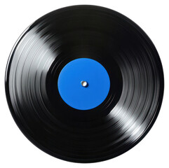 Fototapeta na wymiar Black vinyl record with blue center disk.