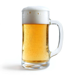 Full Beer Mug with Frothy Head and Bubbles on White Background glass drink