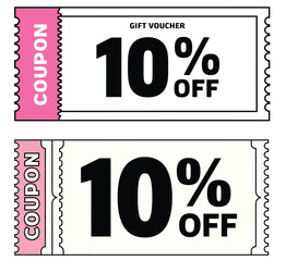 10% Off Discount Coupon Voucher Set Pink Gift Certificate Template Vector Marketing Promotion