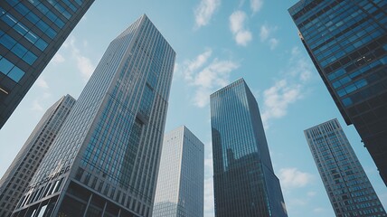 Obraz premium Modern Glass Skyscrapers Against Blue Sky architecture buildings