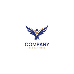 Abstract Phoenix Wing Logo Symbol – Blue and Gold Leadership Emblem
