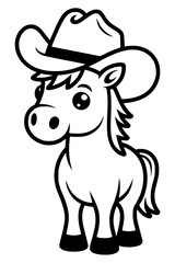 Cute Cowboy Horse – Bold Minimalist Vector Line Art for Apparel and Vinyl Cutting generative ai 