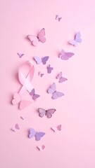 Pink awareness ribbon with butterflies