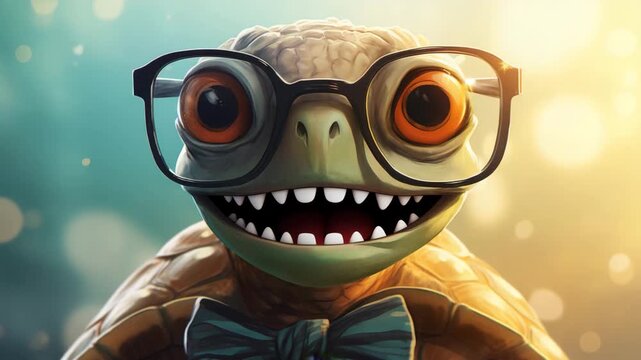 Funny Cartoon Turtle with Big Eyes and Smiling