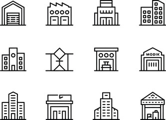 Obraz premium Collection of various building icons in a clean line art style