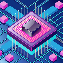 Abstract Closeup Microchip Circuit Vector Background