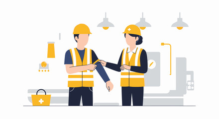 Safety Compliance At Factory Female Worker Checking The Sleeve Of A Male Colleague