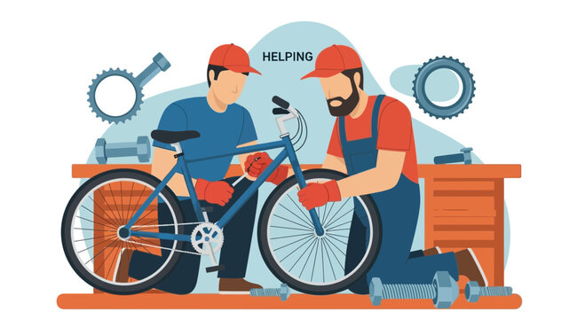 Professional bicycle repair service with skilled mechanics offering collaborative maintenance