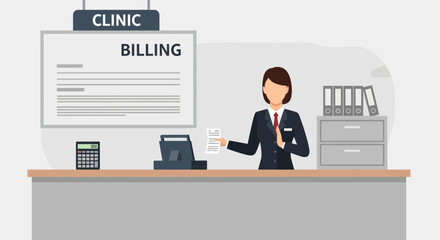 Professional Clinic Billing Department Cartoon Illustration For Finance Management