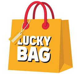 Lucky Bag Yellow Shopping Bag Red Handle Gift Surprise Package Vector Retail Marketing Icon