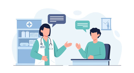 Professional Medical Consultation Between Female Doctor And Male Patient Illustration