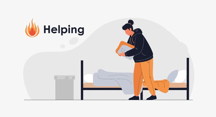 Providing Comfort A Volunteer Arranges Bedding For Someone In Need Of Assistance