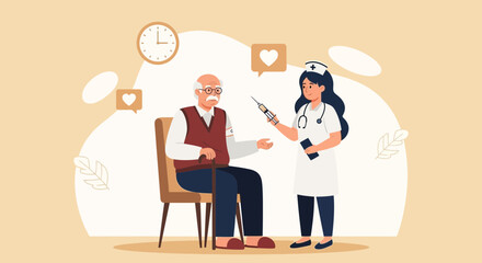 Fototapeta premium Nurse Giving Vaccine To Senior Patient During Consultation At Clinic