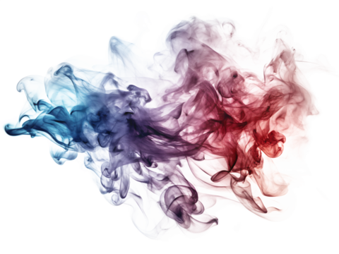 Abstract colorful smoke swirls and patterns on a transparent background