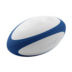 Blue and white rugby ball, isolated on transparent background. Sport and hobby, international and local championships and tournaments. Traditional game. Ball with copy space