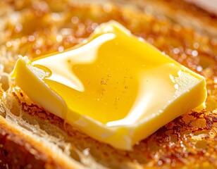 Golden Melted Butter on Crispy Brown Toast Close Up Macro Shot Delicious Meal
