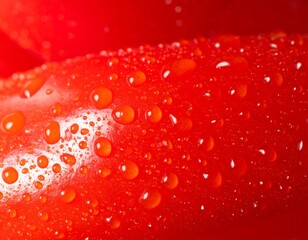 Vibrant Red Bell Pepper Covered in Water Droplets in Macro Photography Style
