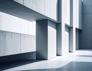 Modern Gray Concrete Building Exterior with Geometric Patterns and Shadows