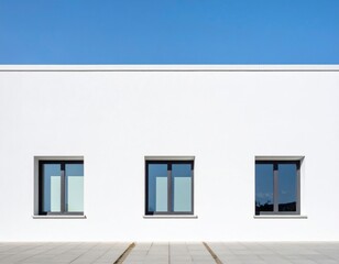 Building Facade with Symmetrical Windows and Blue Sky in Minimalist Style