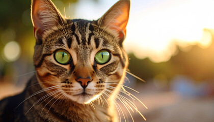 Fototapeta premium Detailed Close-Up of a Domestic Cat with Blurred Background