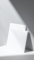 Minimalist White Cards with Shadows on Clean White Surface for Mockup Display