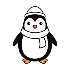 Winter Christmas penguin on a white background