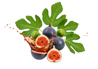 Fresh Figs Juice Splash: Vibrant Fruit Photography Isolated on Transparent Background