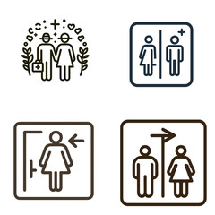 Inclusive restroom sign symbols in minimalist line art style  