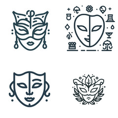 Mask designs featuring intricate patterns and symbols on white background  