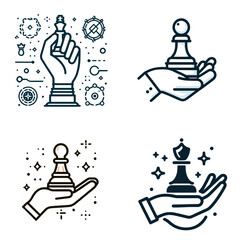 Hand holding a pawn chess piece in a creative graphic design  