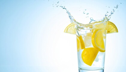 Refreshing Lemon Slices Plunging Into a Glass of Iced Water with Dynamic Splash