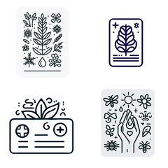 Allergy card designs with botanical elements in minimalist style  