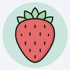 Flat vector illustration of a strawberry with a mint green circular background. A fun, minimal fruit design ideal for healthy food graphics, organic branding, or playful summer visuals.