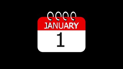 day date 1 january concept template calendar page animation concept. Calendar with the date january 1 on a black background. january 1 - Daily Calendar Icon in flat design style. Time concept.