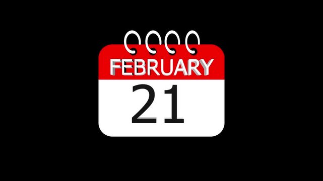 day date 21 february concept template calendar page animation concept. Calendar with the date february 21 on a black background. february 21- Daily Calendar Icon in flat design style.