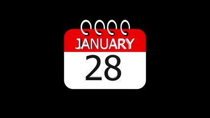 day date 28 january concept template calendar page animation concept. Calendar with the date january 28 on a black background. january 28 - Daily Calendar Icon in flat design style. Time concept.