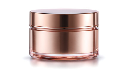 Rose gold metallic jar with clear glass base and reflective lid container cosmetic