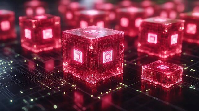 Abstract digital cubes on a circuit board.