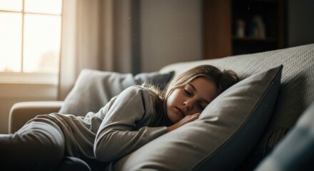 Child sleeping peacefully on a couch