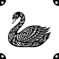 Obraz premium Intricate black swan design isolated on white background